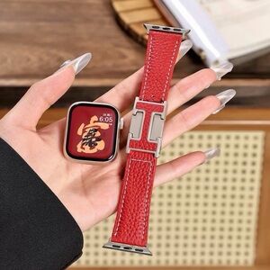 Red Leather Smartwatch Band